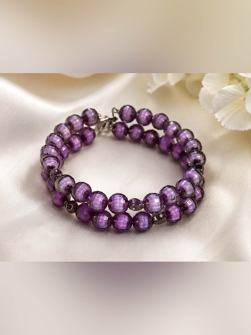 Deep Purple skull Bead Bracelet